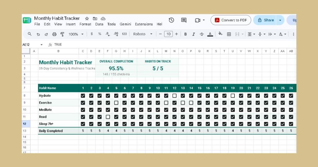 how to create a habit tracker in google sheets