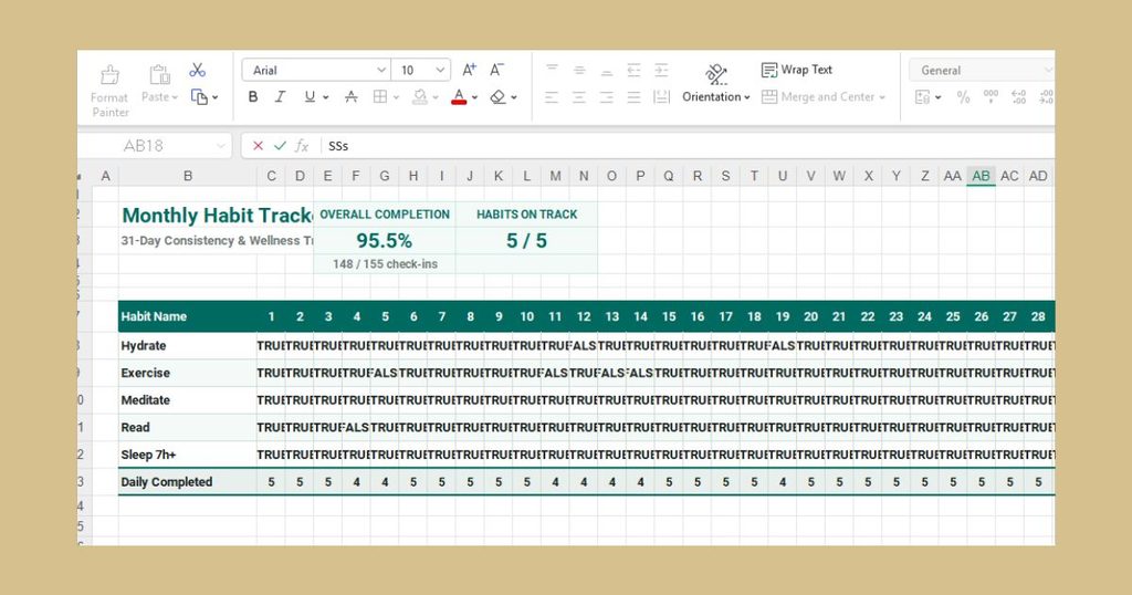 how to make a habit tracker in excel